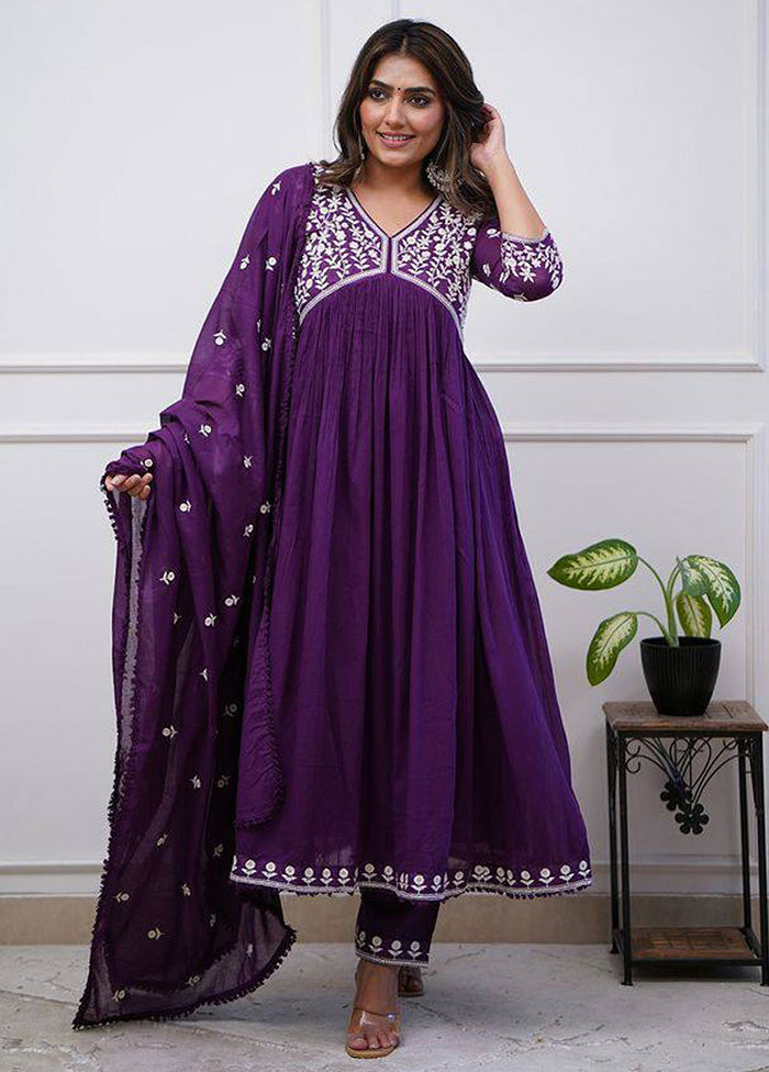 3 Pc Purple Readymade Silk Suit Set Tumblr Online