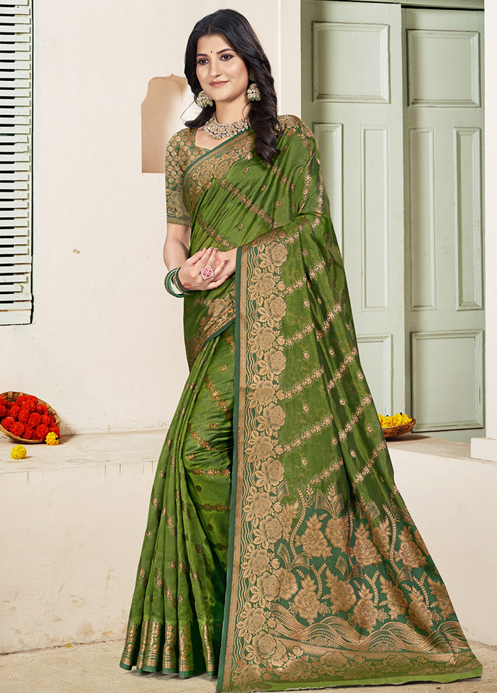 Mehendi Spun Silk Saree With Blouse Piece Cheap Sale Discounts