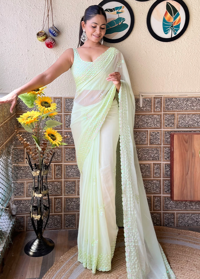 Pista Green Georgette Saree With Blouse Piece Discount Nicekicks