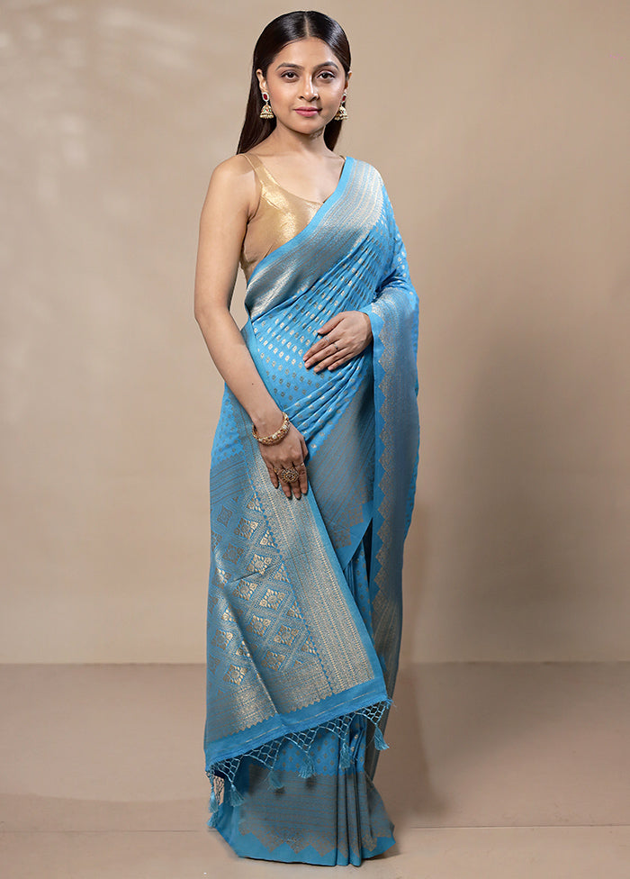 Blue Dupion Silk Saree With Blouse Piece Outlet Affordable