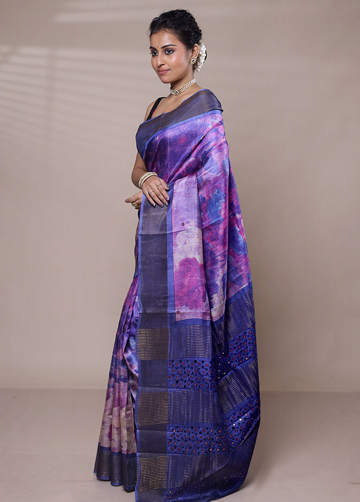 Purple Tussar Silk Saree With Blouse Piece Outlet Fashion Style