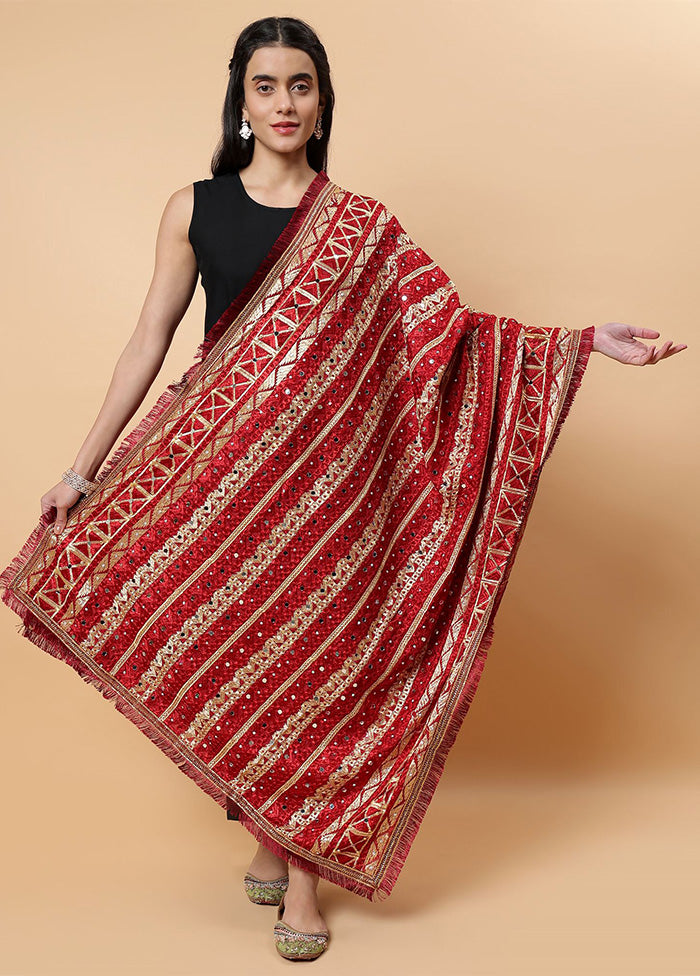 Maroon Chinon Phulkari Work Dupatta Free Shipping Footlocker Finishline