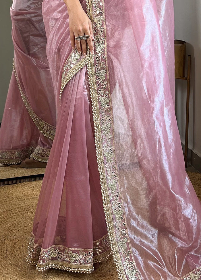 Pink Spun Silk Saree With Blouse Piece With Credit Card Cheap Pice