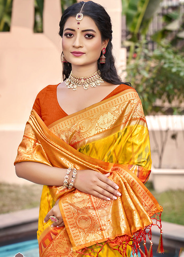 Yellow Spun Silk Saree With Blouse Piece Cost Cheap Online