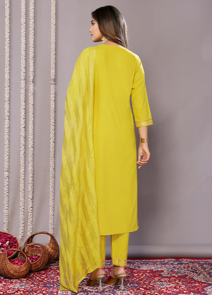 3 Pc Yellow Readymade Cotton Suit Set Cheap Sale Best Store To Get