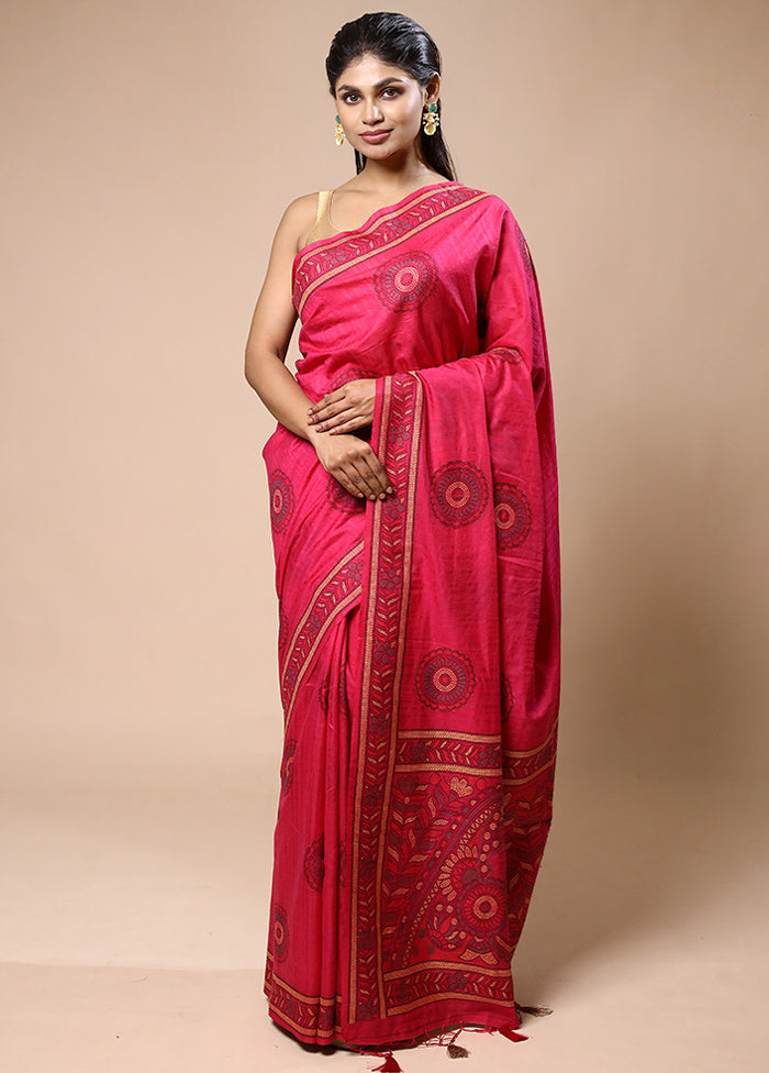 Pink Dupion Silk Saree With Blouse Piece Very Cheap Pice