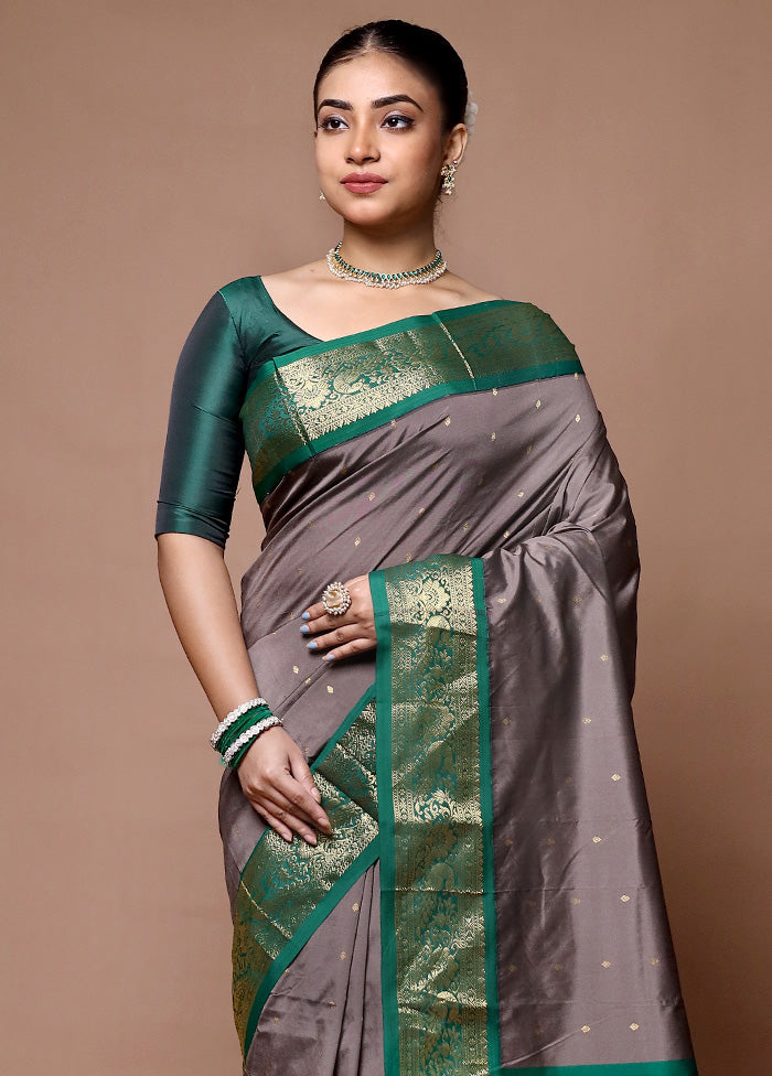 Grey Kanjivaram Silk Saree With Blouse Piece Limited Edition