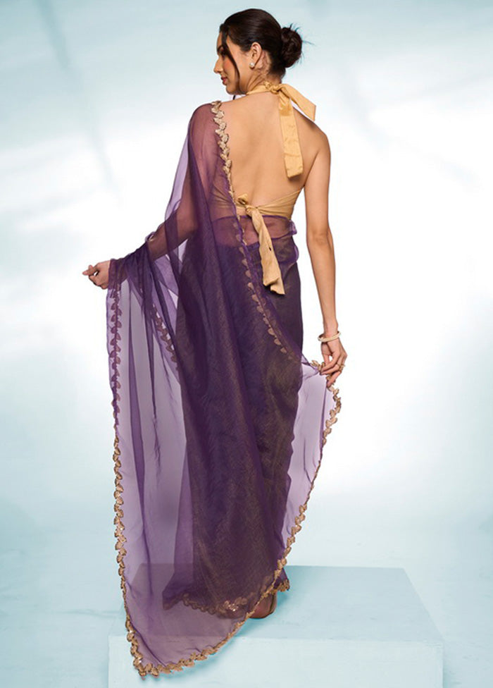 Purple Spun Silk Saree With Blouse Piece Cheap Shop