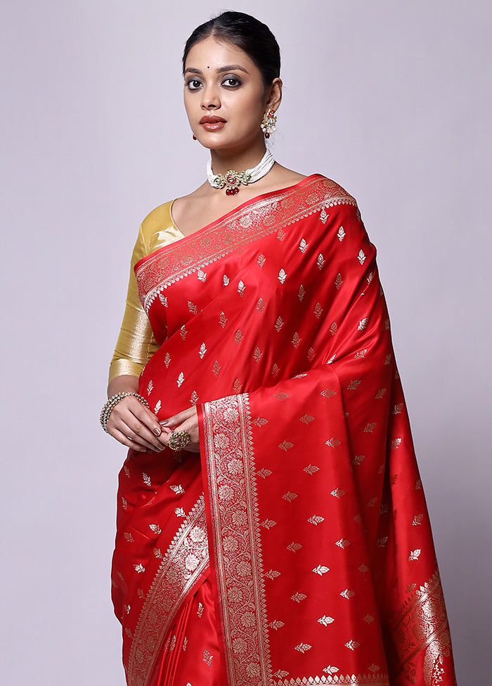 Red Banarasi Silk Saree With Blouse Piece Fast Delivery Online