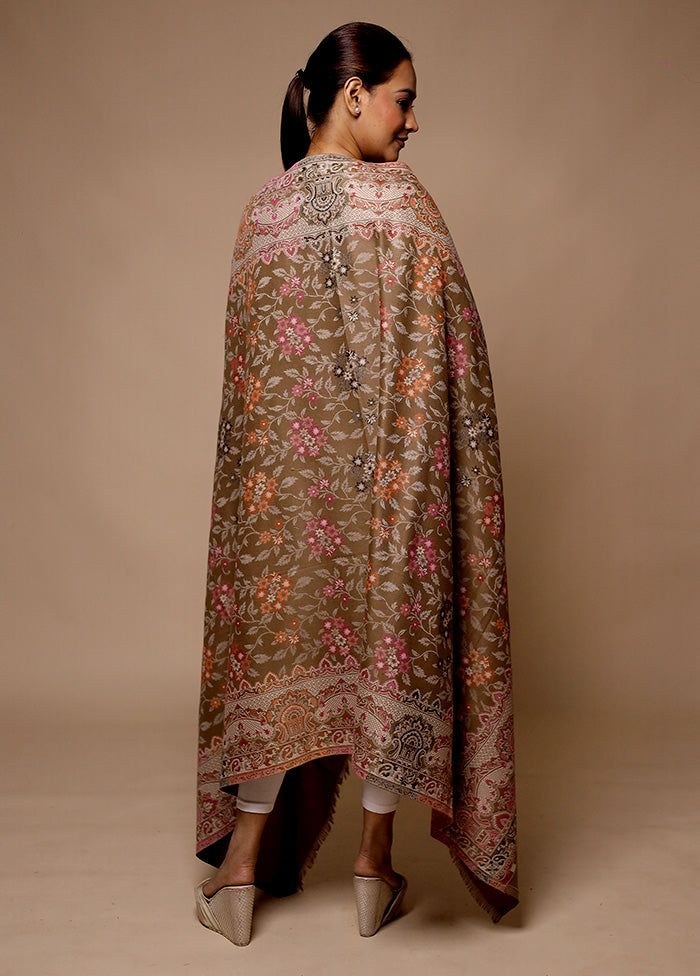 Brown Butta Work With Zari Woven Border Shawl Good Selling Sale Online