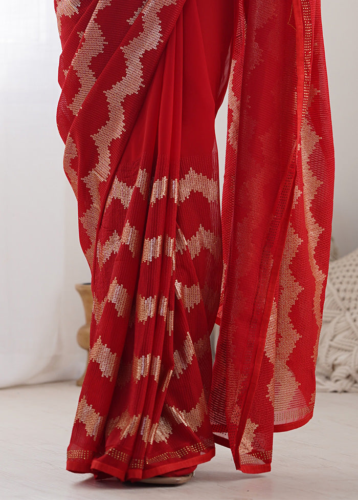 Red Georgette Saree With Blouse Piece Buy Cheap Manchester Great Sale