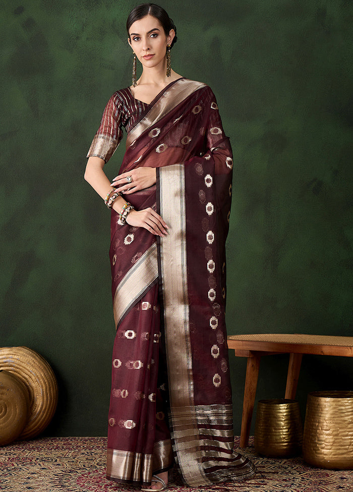 Burgundy Organza Saree With Blouse Piece Free Shipping Shop Offer