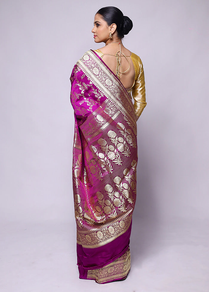 Pink Handloom Banarasi Pure Silk Saree With Blouse Piece Buy Cheap 100% Guaranteed