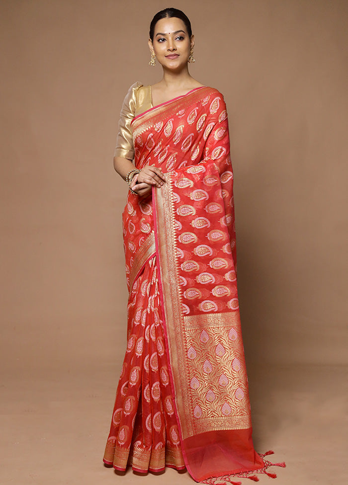 Pink Kora Silk Saree With Blouse Piece Reliable