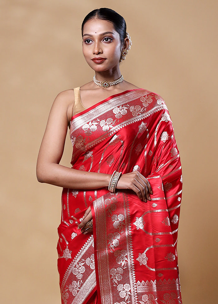 Red Banarasi Silk Saree With Blouse Piece Cheapest Pice