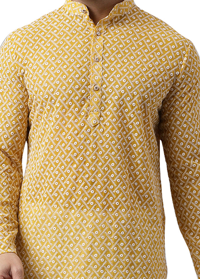 Yellow Silk Embroidered Kurta Low Cost Cheap Online