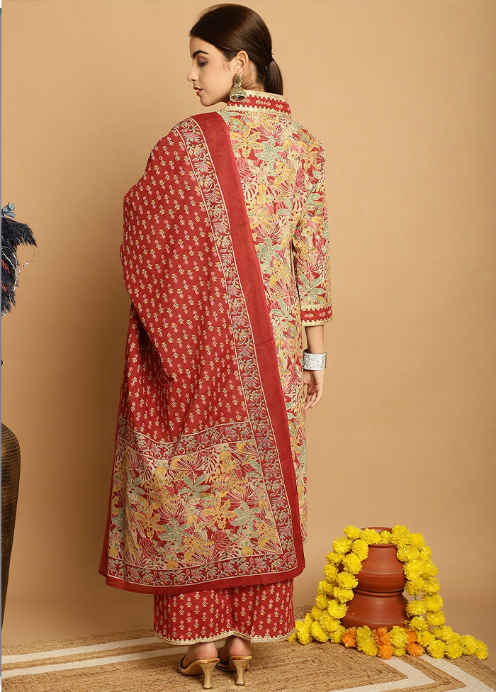 3 Pc Yellow Readymade Cotton Suit Set Cheap Sale View