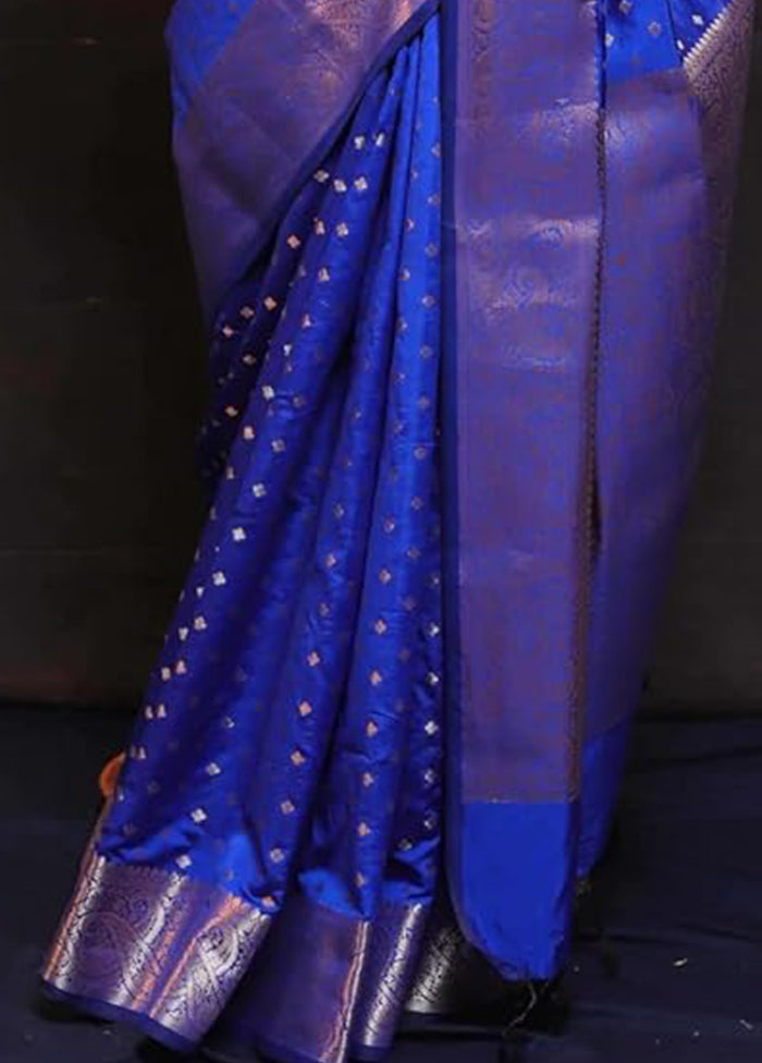 Navy Blue Dupion Silk Saree With Blouse Piece View Cheap Online