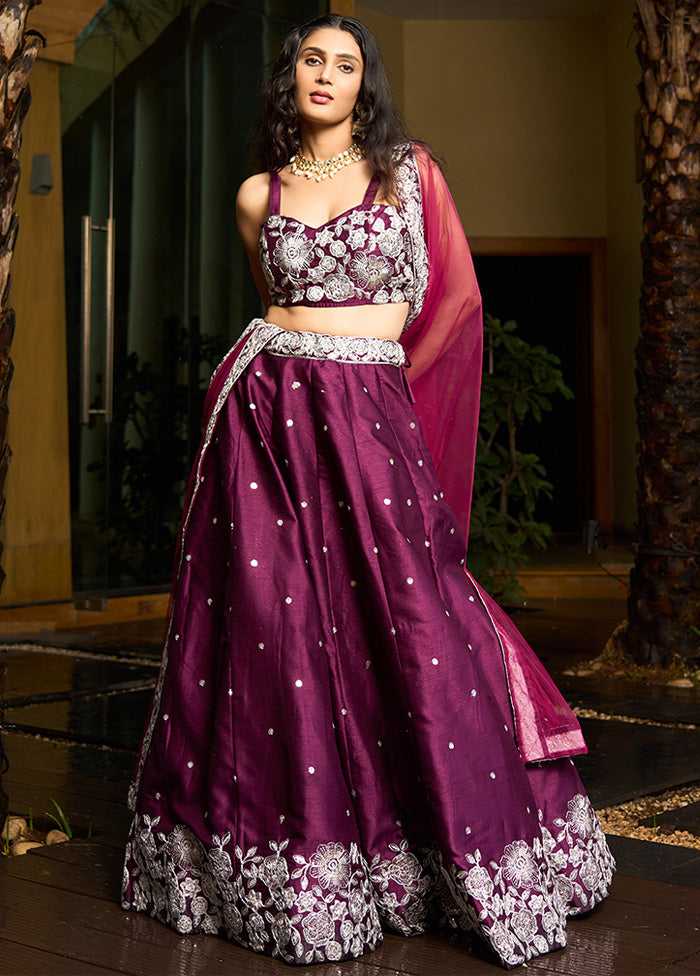 3 Pc Purple Silk Semi Stitched Lehenga Set Buy Cheap Comfortable