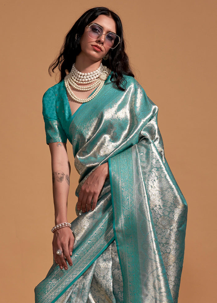 Rama Kanjivaram Silk Saree With Blouse Piece Clearance With Credit Card