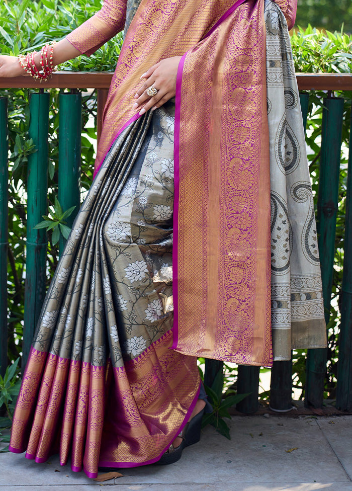 Grey Banarasi Silk Saree With Blouse Piece Recommend Cheap Pice