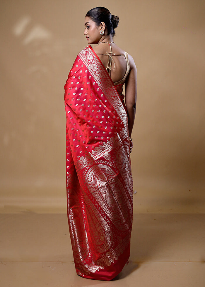 Rust Banarasi Silk Saree With Blouse Piece Reliable