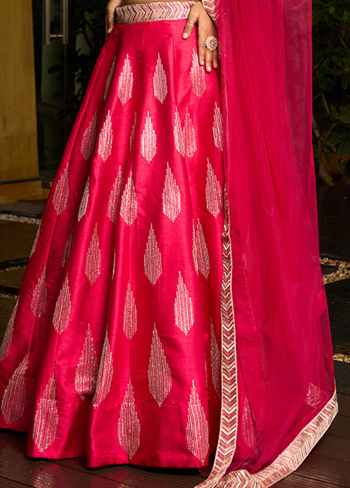 3 Pc Pink Silk Semi Stitched Lehenga Set Footaction Online