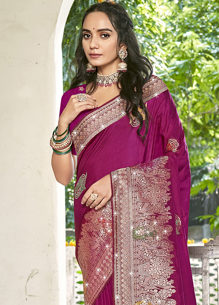 Wine Spun Silk Saree With Blouse Piece Cheap Sale Excellent