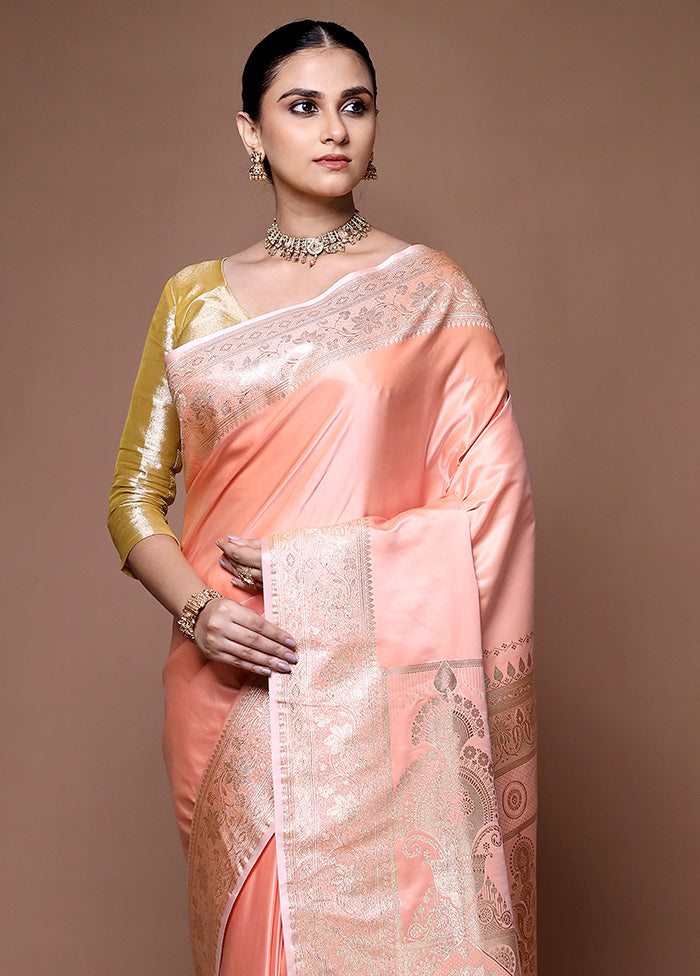 Pink Banarasi Silk Saree With Blouse Piece Buy Cheap 100% Original