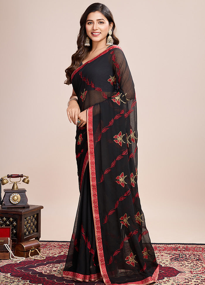 Black Georgette Saree With Blouse Piece With Paypal Free Shipping