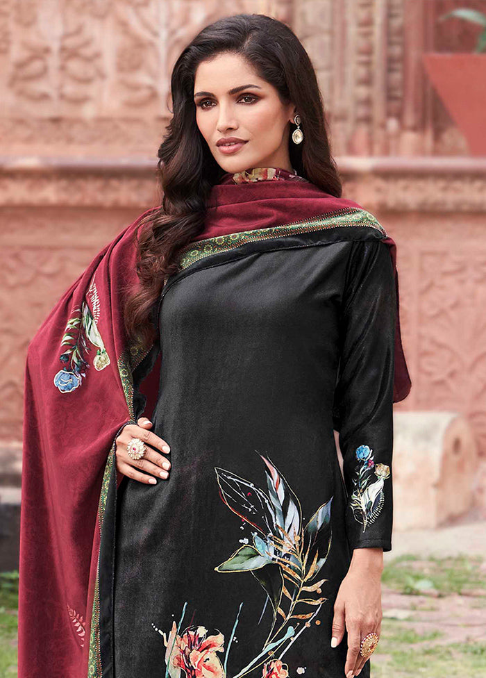 3 Pc Black Unstitched Pashmina Suit Set Wide Range Of Sale Online