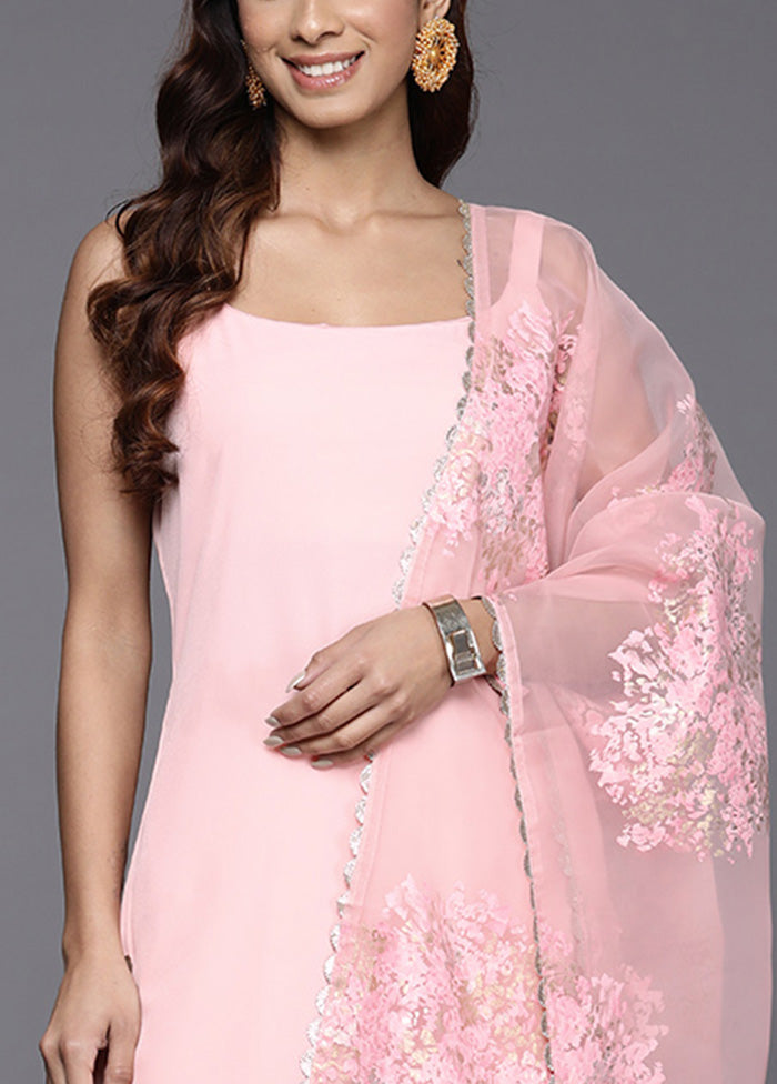 3 Pc Pink Readymade Silk Dupatta Suit Set Cheap With Paypal