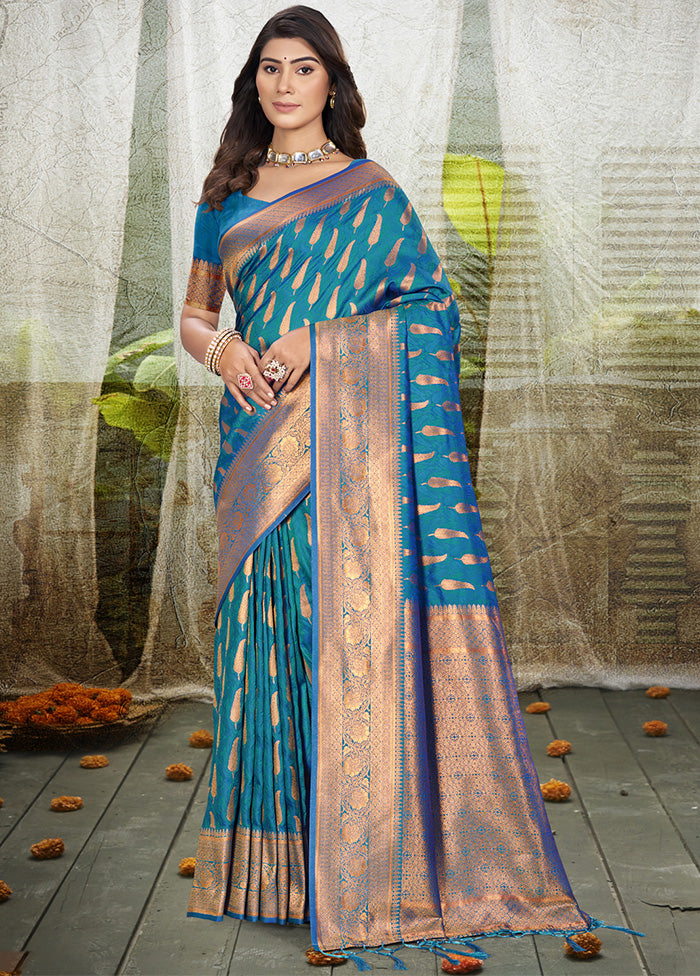 Sky Blue Spun Silk Saree With Blouse Piece For Cheap Pice