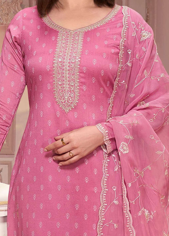 3 Pc Pink Semi Stitched Georgette Suit Set Outlet Manchester