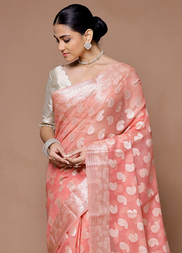 Pink Kora Silk Saree With Blouse Piece Buy Cheap New