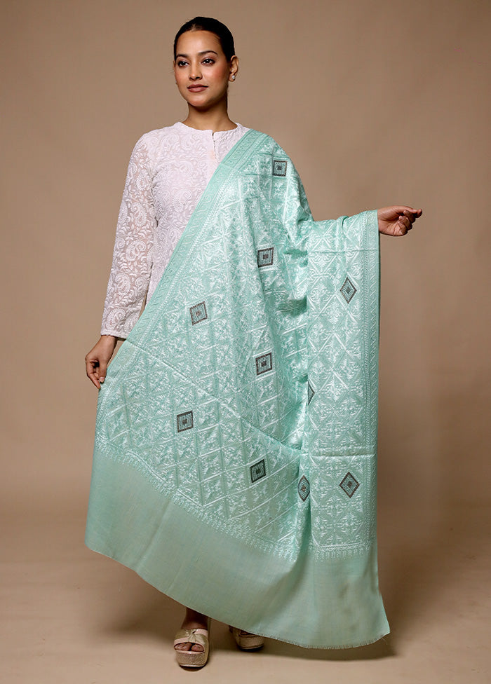 Green Butta Work With Zari Woven Border Shawl With Mastercard For Sale