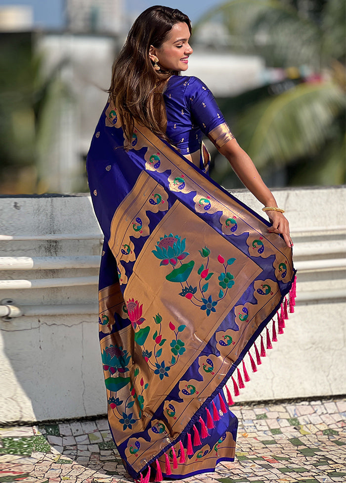 Blue Spun Silk Saree With Blouse Piece Sale Authentic