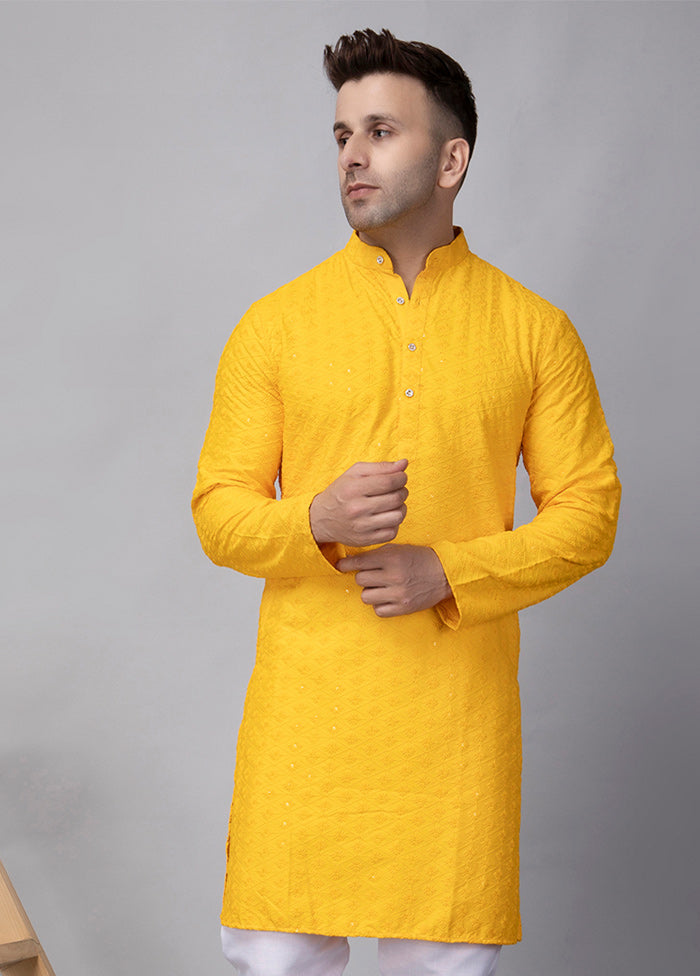 2 Pc Yellow Viscose Kurta Pajama Set Fashionable