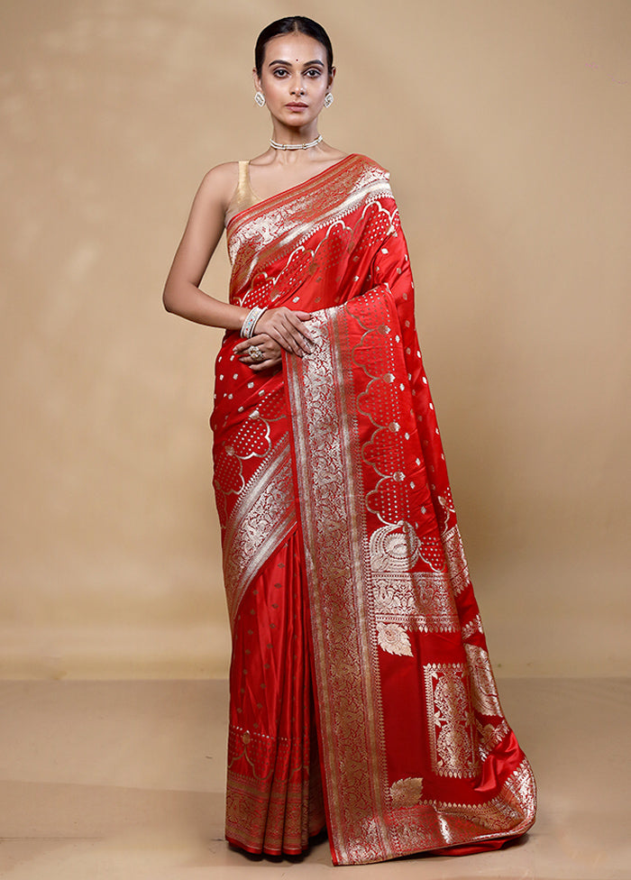 Red Banarasi Silk Saree With Blouse Piece Free Shipping For Sale