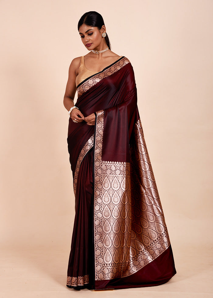 Maroon Banarasi Silk Saree With Blouse Piece Extremely For Sale