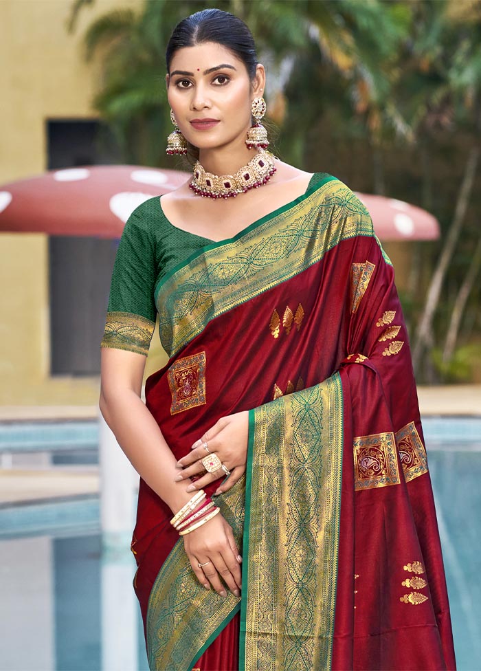 Maroon Dupion Silk Saree With Blouse Piece Buy Cheap Visit