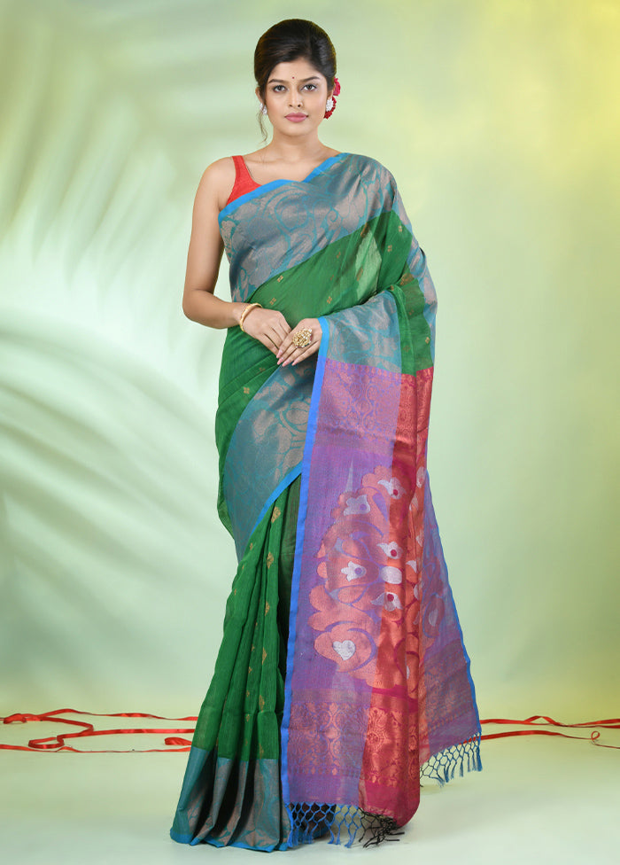 Green Pure Cotton Saree With Blouse Piece Outlet Footlocker Finishline