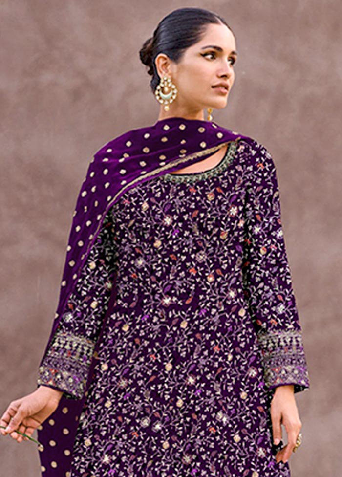 3 Pc Purple Semi Stitched Georgette Suit Set Free Shipping Perfect