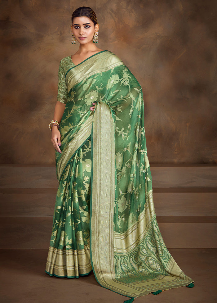 Teal Green Spun Silk Saree With Blouse Piece Online Sale