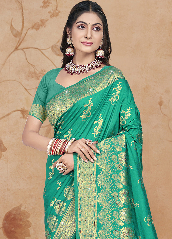 Green Spun Silk Saree With Blouse Piece Shop Offer For Sale