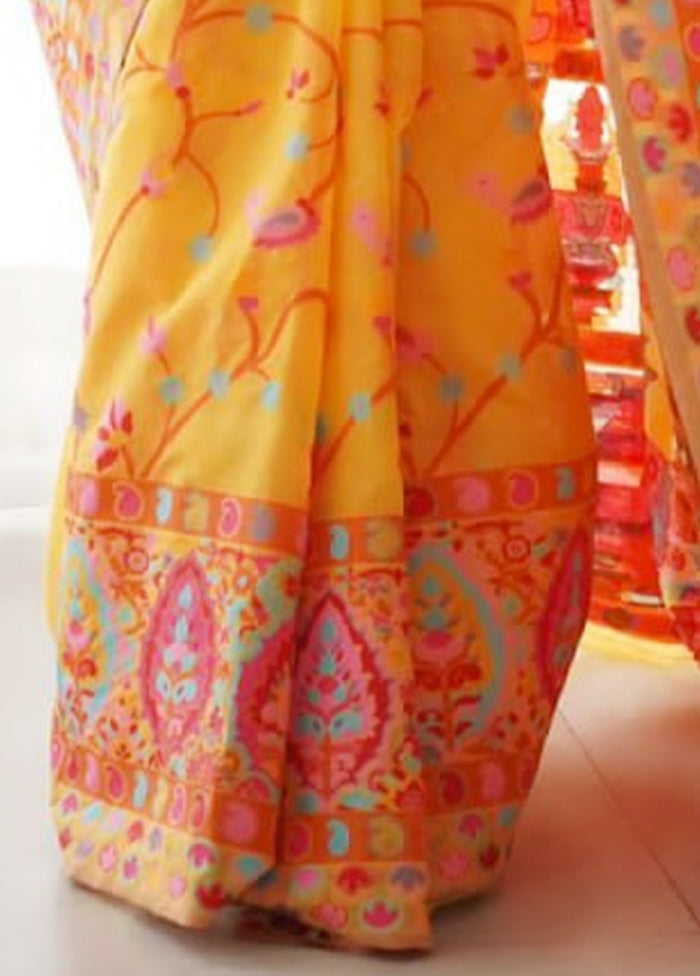 Mustard Banarasi Silk Saree With Blouse Piece Sale 2025 Newest