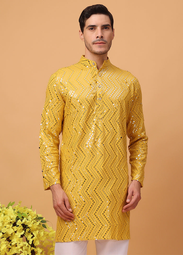 Yellow Viscose Embroidered Kurta Discount Store