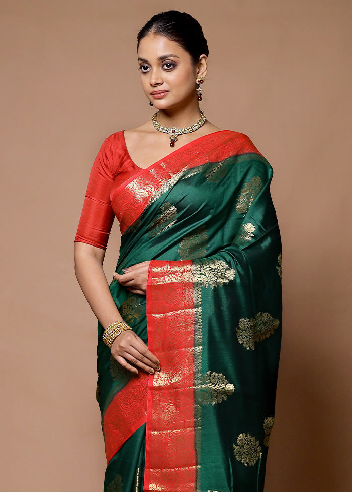 Green Handloom Dupion Pure Silk Saree With Blouse Piece Best Pices