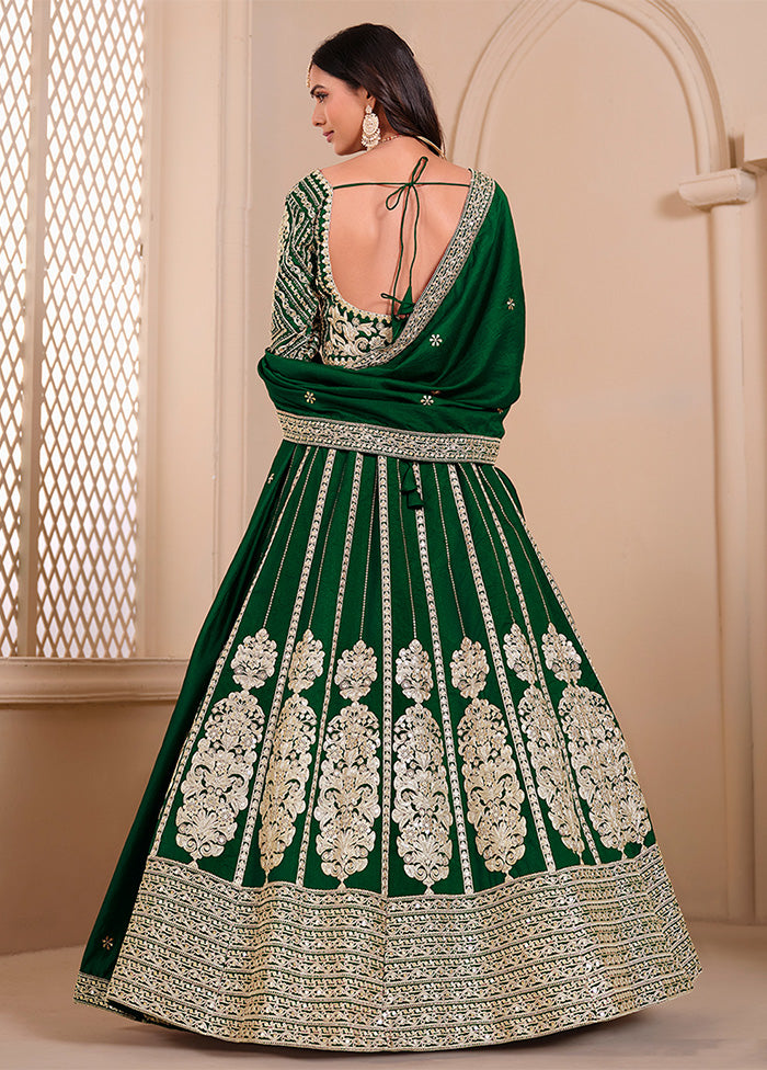 3 Pc Green Silk Semi Stitched Lehenga Set Hot Sale