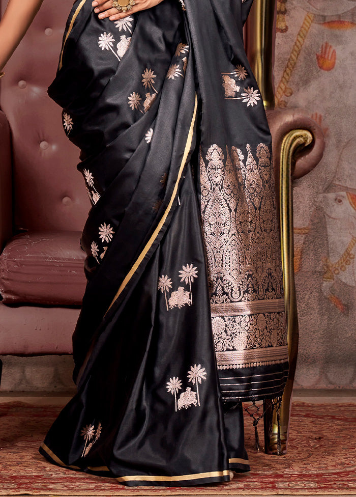 Black Satin Silk Saree With Blouse Piece Best Pices Cheap Pice